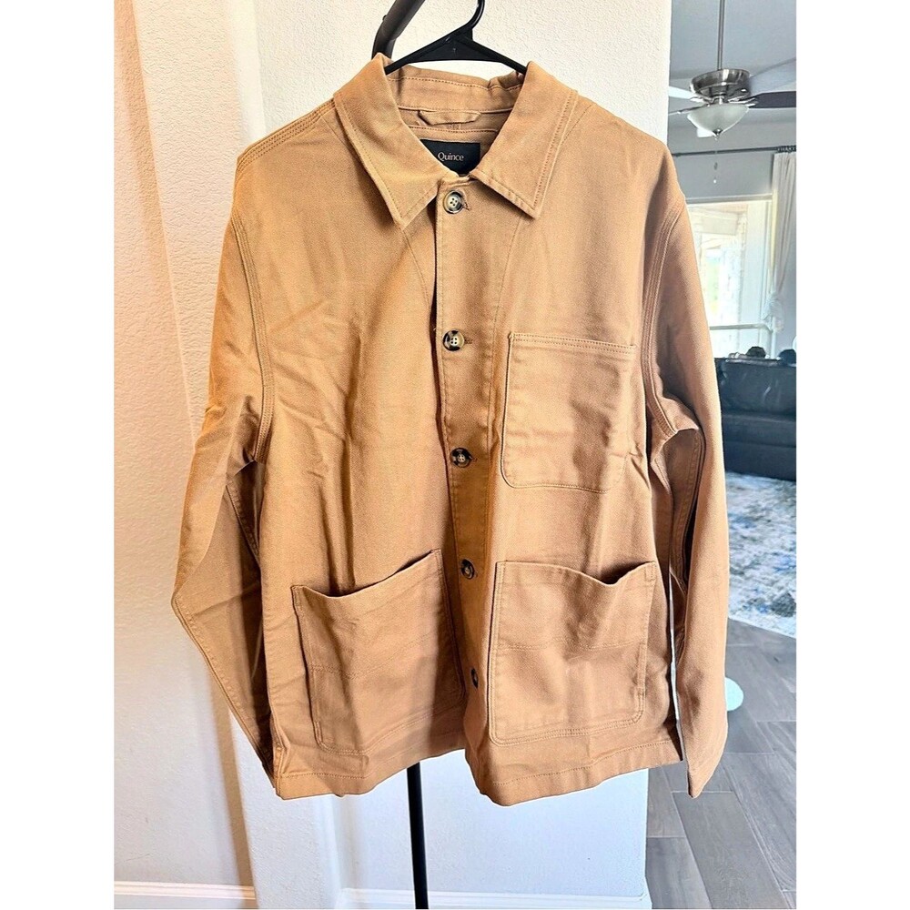 Quince Organic Comfort Stretch Chore Jacket Tobacco Tan L